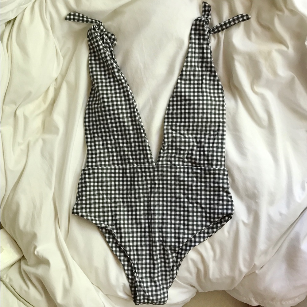 Brand new white and black gingham one piece suit